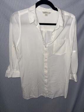 Khakis & Co White Roll-Tab Sleeve Button Down Shirt Size M